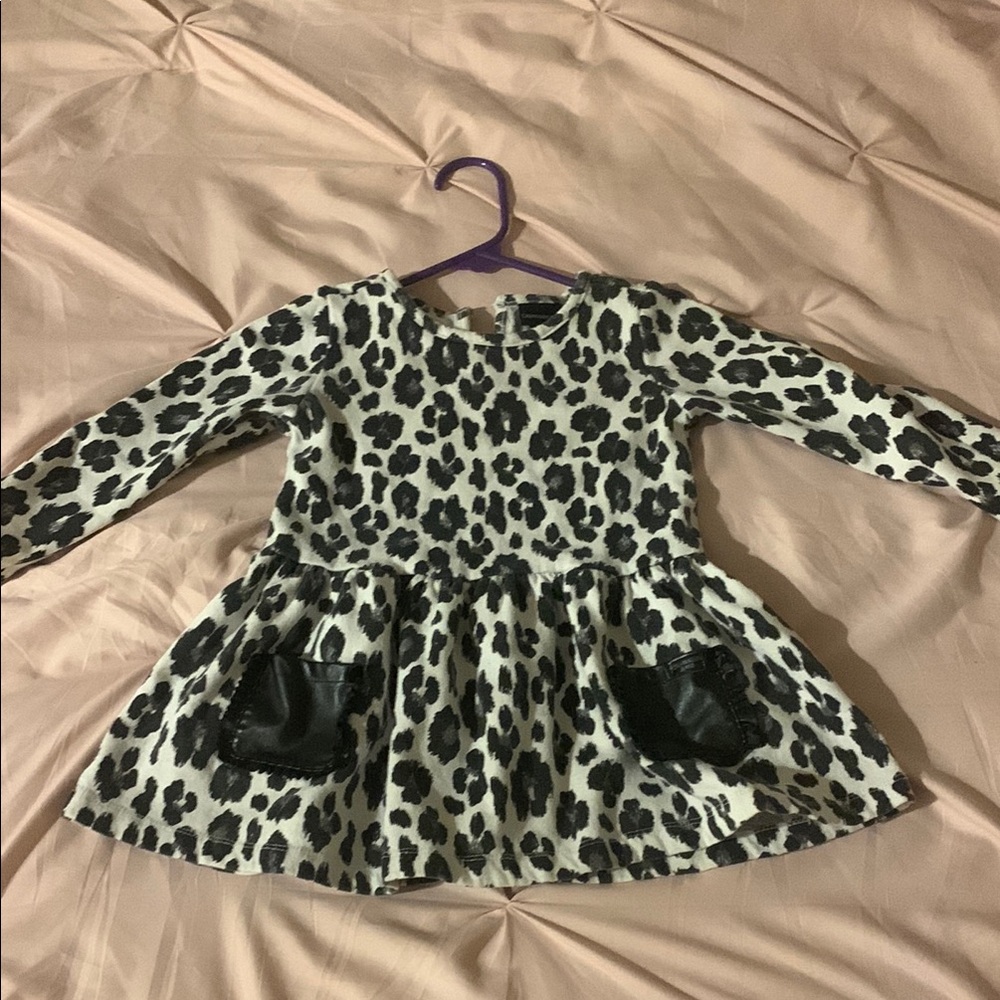 Leopard Print Long Sleeve Dress with Pockets